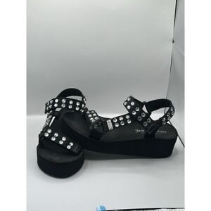 Juicy Couture Los Angeles Black Rhinestone Sandals Y2K Platform Wedge Bling